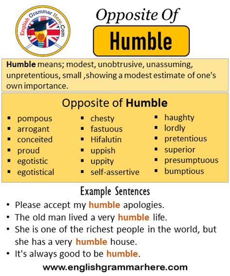 Humble antonym - Synonyms for VAIN: smug, proud, arrogant, vainglorious, egotistical, egoistical, conceited, selfish; Antonyms of VAIN: humble, modest, timid, diffident, egoless, meek ...